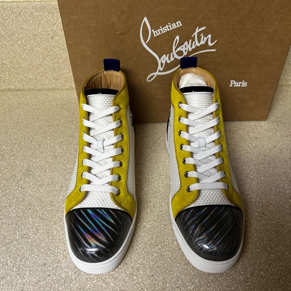 Christian Louboutin Louis Orlato High Top Sneaker White Yellow Blue 41 / 8 - Picture 5 of 10